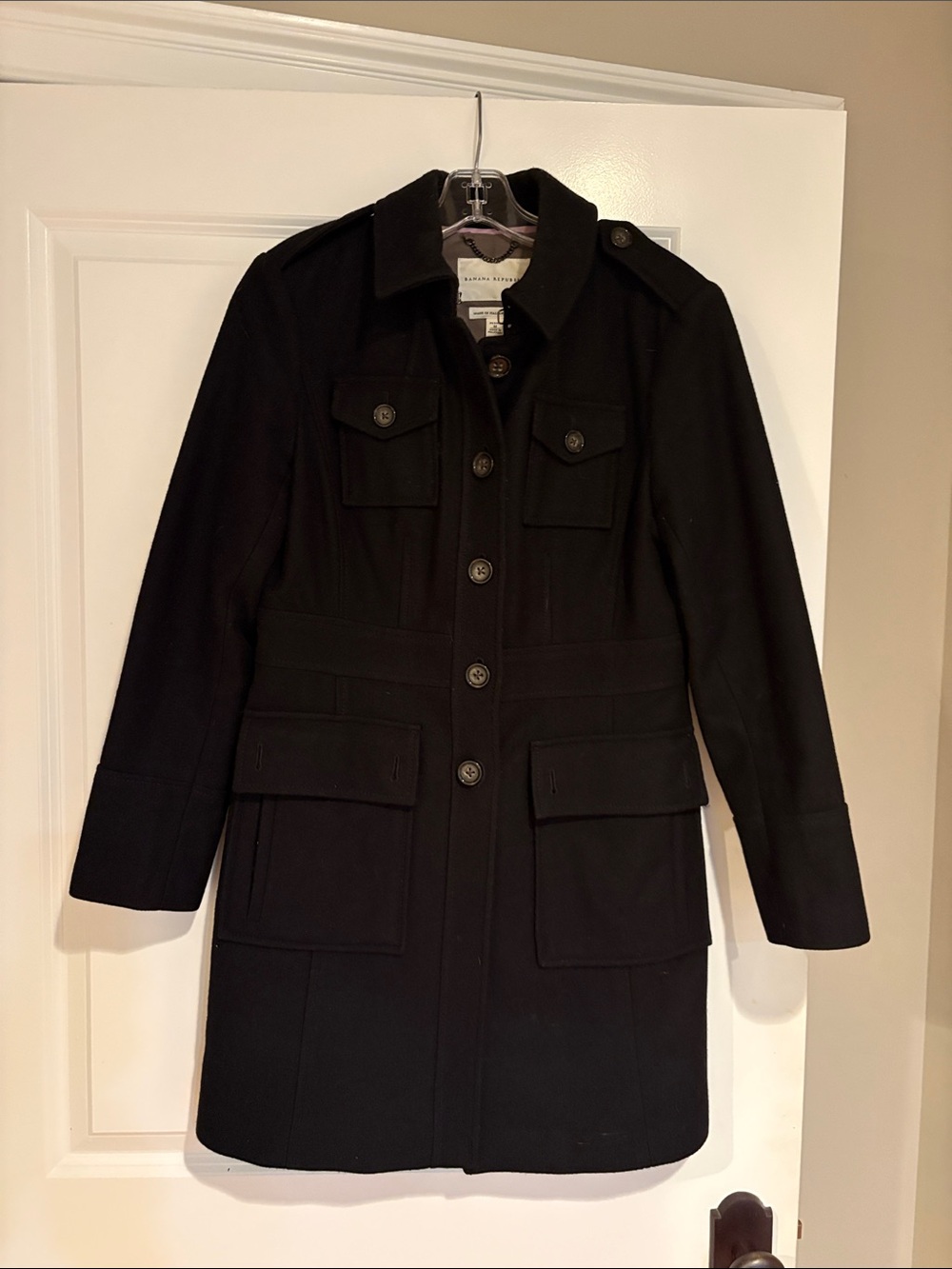 Banana Republic Black Military-Style Wool Trench Coat